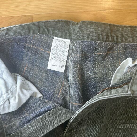 Vintage 90s Union Made in USA Carhartt Faded Green Carpenter Pants Flannel Lined - Picture 4 of 7